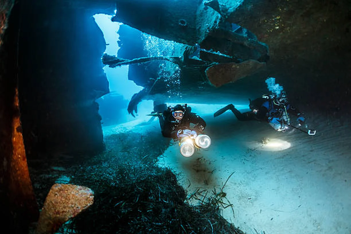 Technical divers inspecting a wreck